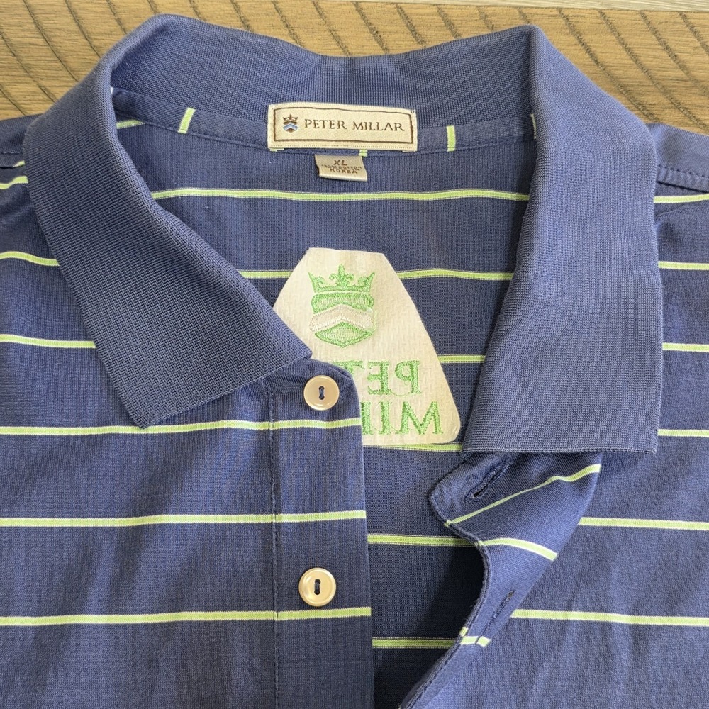 Peter Millar Polo Shirt Mens XL Blue Green Stripes Summer Comfort Performance ^ - Picture 3 of 11